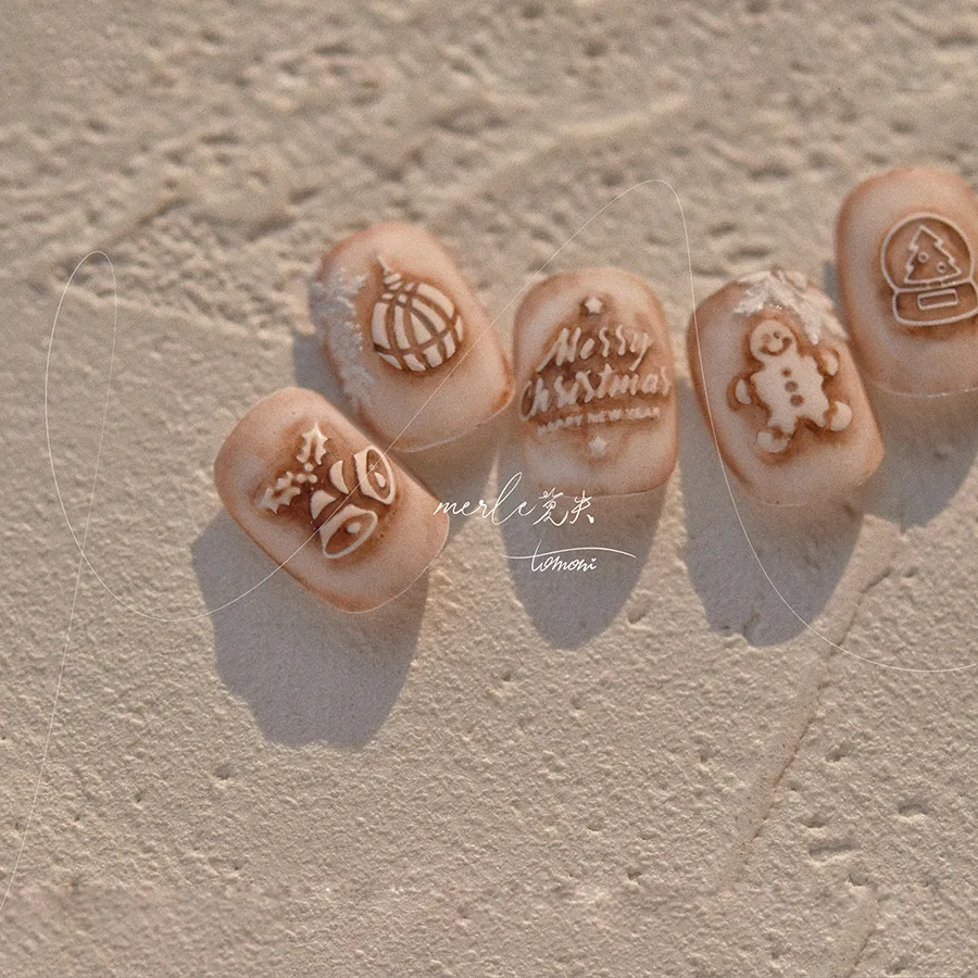 tomoni浮雕美甲贴纸 莫失合作款日系复古指甲贴雪花圣诞MS464 - 图1