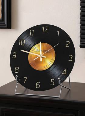 20251115装中古风复黑胶唱片桌钟面时摆件客厅餐古边电视柜意式极