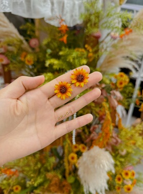 花织田原创设计手工编织重工向日葵戒指耳饰成品