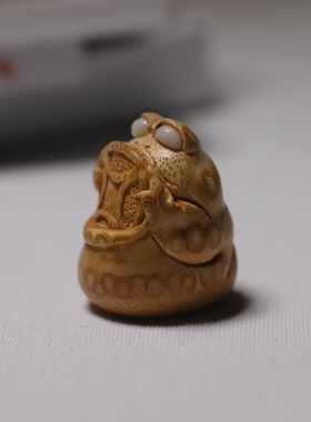 山宁竹舍 纯手工雕刻竹根雕大嘴金蟾把件