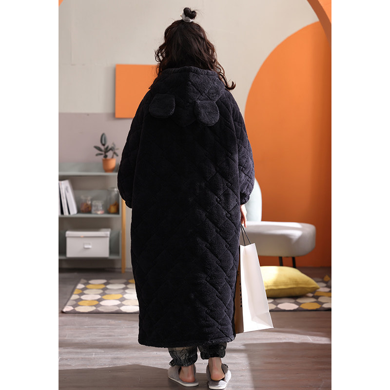 2021新款珊瑚绒冬长款三层夹棉睡袍 韩朵丽睡衣/家居服套装