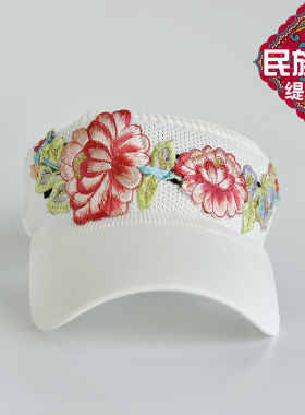 刺绣花空顶帽民族风女春夏季大檐