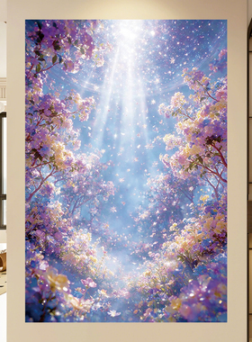 梦幻紫色花朵儿童公主室内自粘