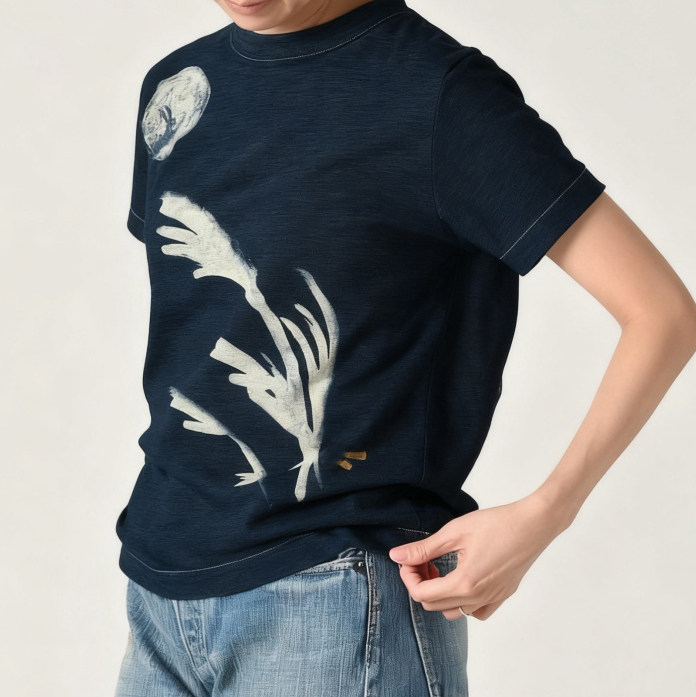 日系新品玉兔前后刺绣短袖T恤靛蓝百搭上衣女Ctrl C 45,淘宝优惠券,粉丝福利购,淘宝优惠卷