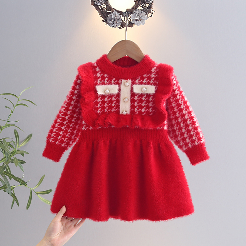 女童连衣裙秋冬装2025新款洋气宝宝儿童针织衫毛衣公主裙秋冬裙子 - 图0