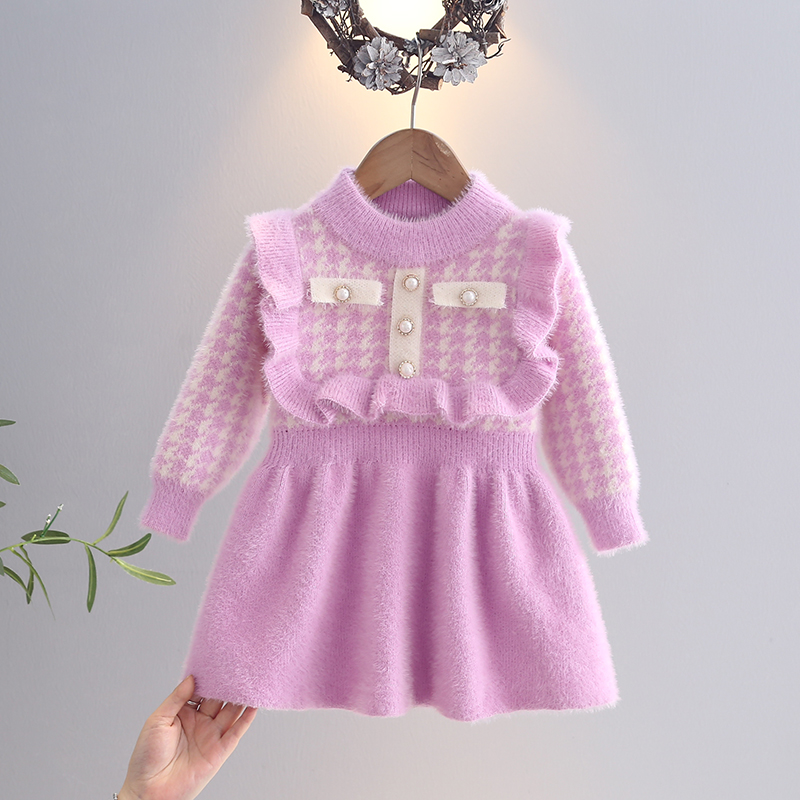 女童连衣裙秋冬装2025新款洋气宝宝儿童针织衫毛衣公主裙秋冬裙子 - 图1