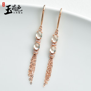 玉萌色翡翠耳饰女耳环白冰蛋面耳坠18K玫瑰金镶玉流苏耳勾Z7124