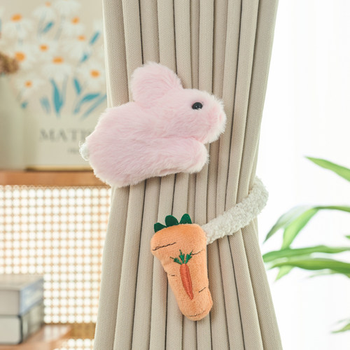 简约现代窗帘绑带卡通可爱束免系扣环白纱家居装饰免纱帘一对装 - 图1