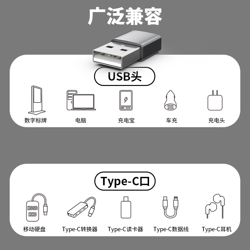 肯索亚无线领夹麦转接头适用type-c母转USB电脑接口直播充电传输音频转换器通用PD转USB接口快充高速数字耳机