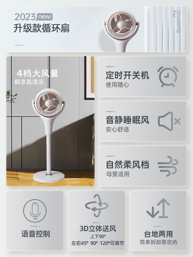 SEEDEN  智能语音台式落地家用静音电风扇电扇摇头1年空气循环扇 - 图0