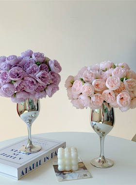 玫瑰花仿真花假花摆设干花花束高端轻奢仿生花客厅餐桌花艺摆件