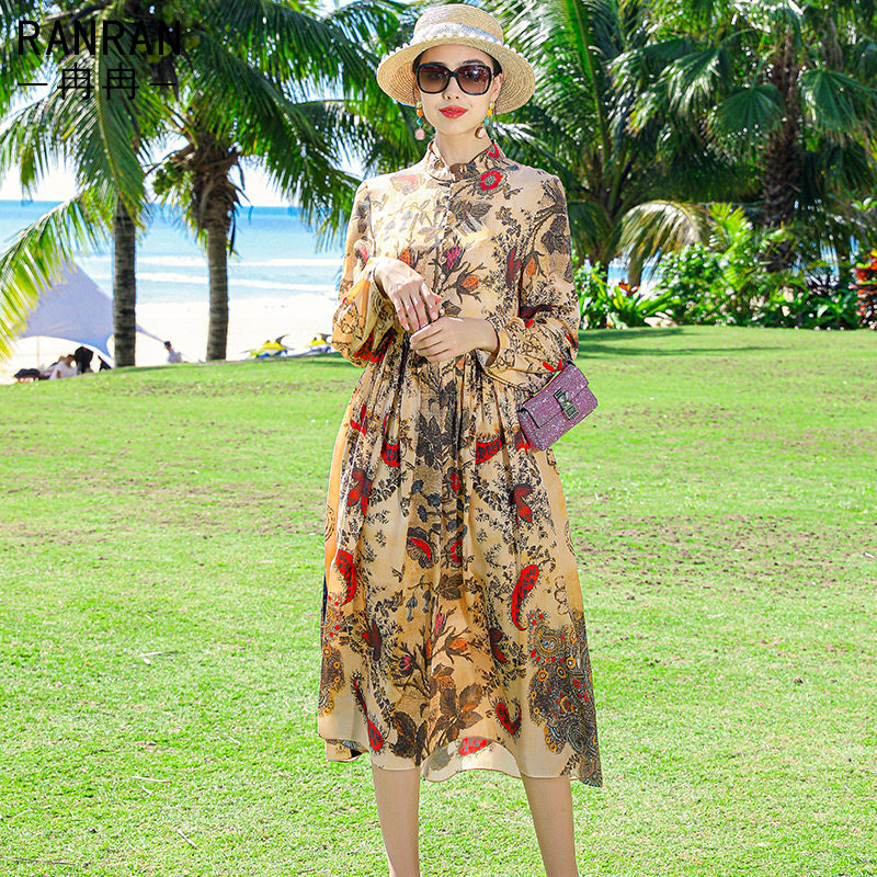 ranran民族风立领印花女2022连衣裙 ranran服饰连衣裙