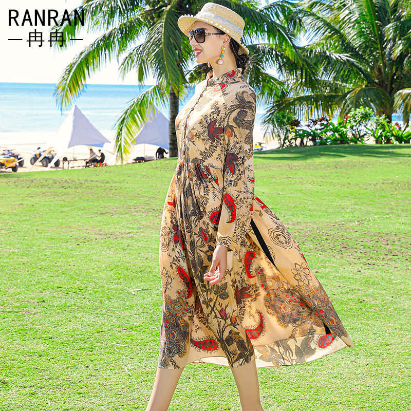 ranran民族风立领印花女2022连衣裙 ranran服饰连衣裙