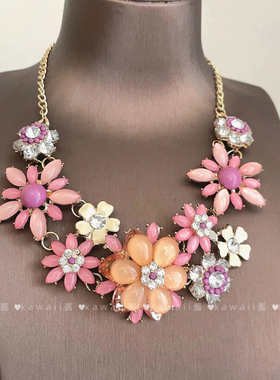 古着vintage粉色繁花项链