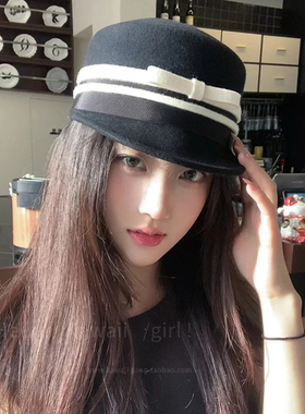 千金小香风甜美蝴蝶结羊毛帽