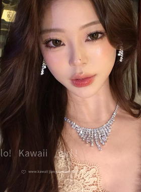 晚宴女主~轻奢闪钻流苏项链耳环