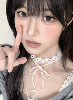 法式复古白色蕾丝蝴蝶结choker颈链甜美少女蕾丝绑带锁骨链配饰品