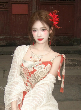 新中式红色彼岸花发夹