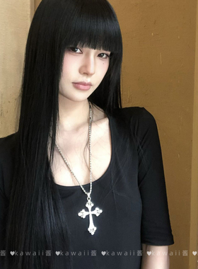 Y2K甜酷辣妹十字架吊坠项链