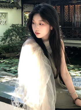 森系桑蚕丝白色薄款长条丝巾