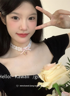 甜美纯欲风蕾丝爱心蝴蝶结项圈