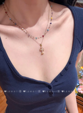 彩色多巴胺叠戴十字架项链