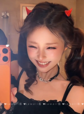 万圣节黑色小恶魔发夹蕾丝手套