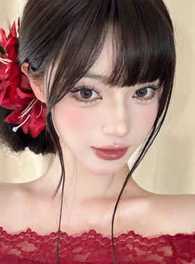复古红色仿真百合花朵发夹