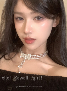 千金感闪钻蝴蝶结珍珠流苏项链