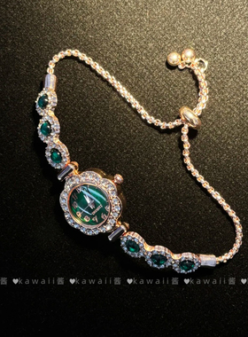 中古vintage满钻抽拉绳可调节手表轻奢高级感复古手链名媛风手饰