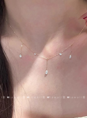 夏日清冷感满天星水滴流苏项链