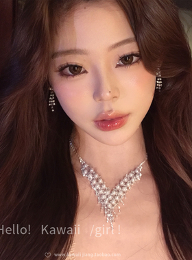 法式珍珠水钻流苏项链套装轻奢宫廷风耳环贵气感晚宴礼服配饰耳饰