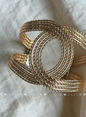 欧美复古金色双C麻花宽版手环