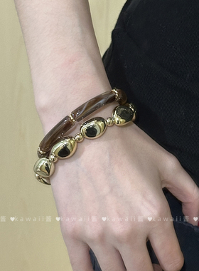 vintage复古金色花朵叠戴手链