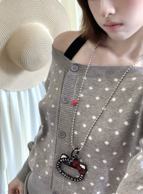 可爱卡通红色kt猫树脂吊坠项链