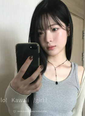 极简黑色水滴吊坠项链