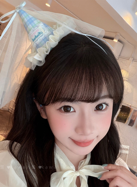 可爱甜美格纹蝴蝶结生日帽