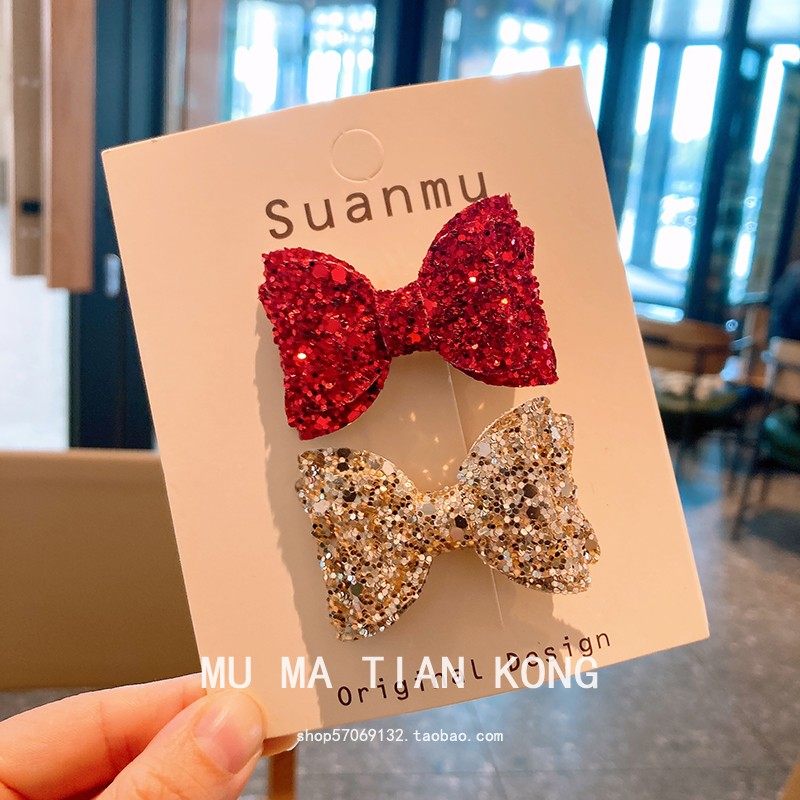 新年经典蝴蝶结儿童发夹亮片领结发卡宝宝边夹公主头饰可爱发饰,淘宝优惠券,粉丝福利购,淘宝优惠卷