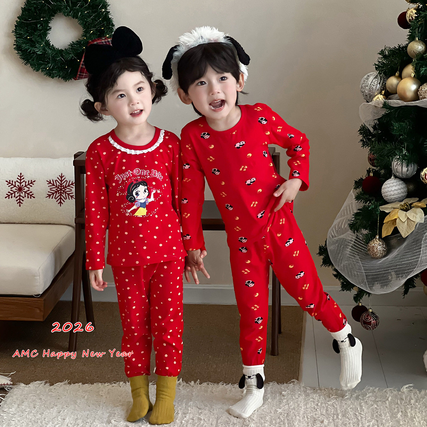 儿童新年无骨睡衣家居服套装男女童长绒棉内衣秋衣秋裤套装,淘宝优惠券,粉丝福利购,淘宝优惠卷