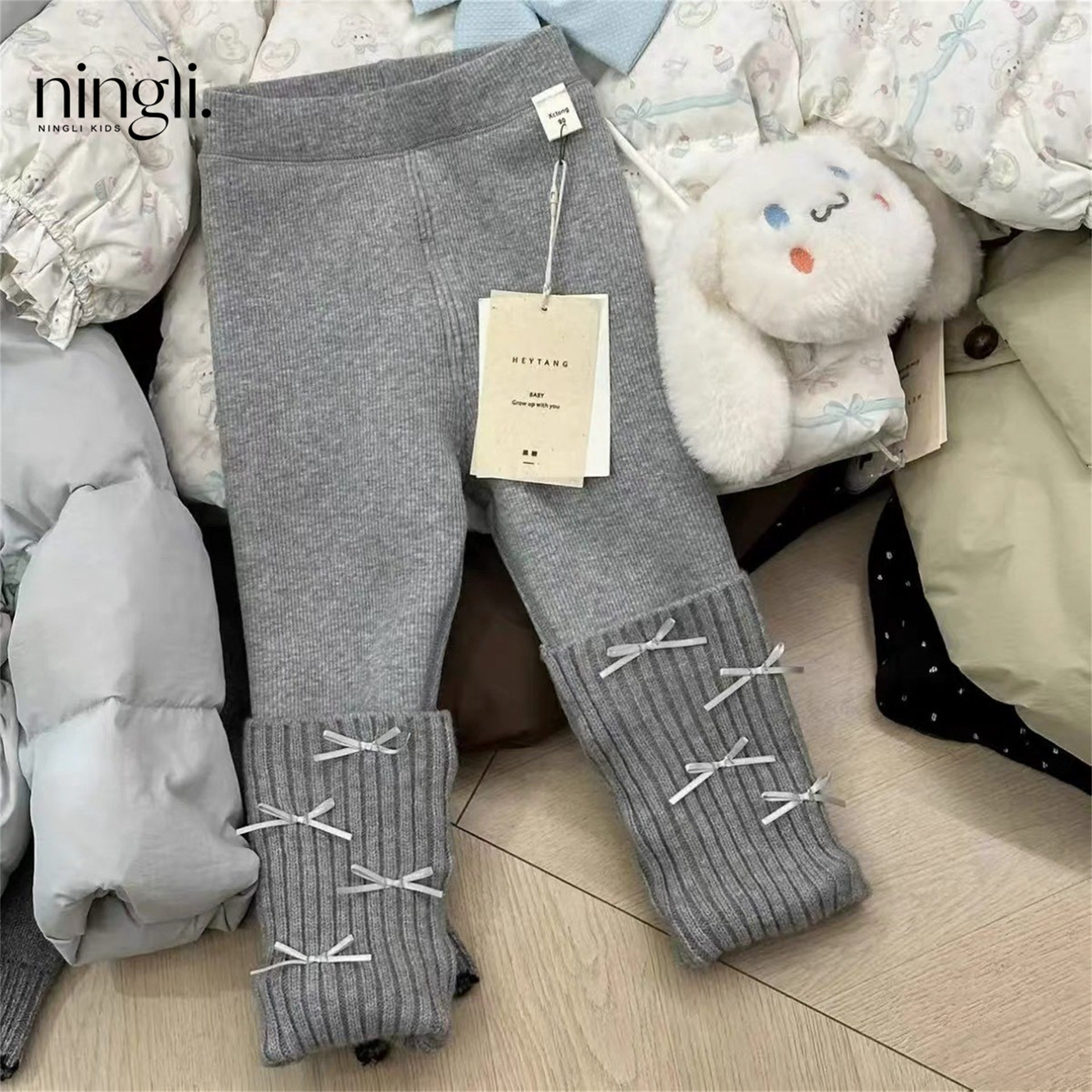 女童秋冬新款蝴蝶结堆堆袜加绒打底裤加厚无骨一体绒棉裤保暖裤子,淘宝优惠券,粉丝福利购,淘宝优惠卷