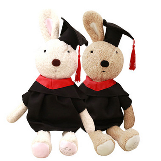一对包邮 砂糖兔学生毕业博士装学生服博士袍毛绒兔公仔毕业礼物