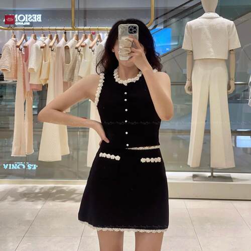 25春夏S法式立体花朵花边针织连衣裙+上衣+半裙 - 图3
