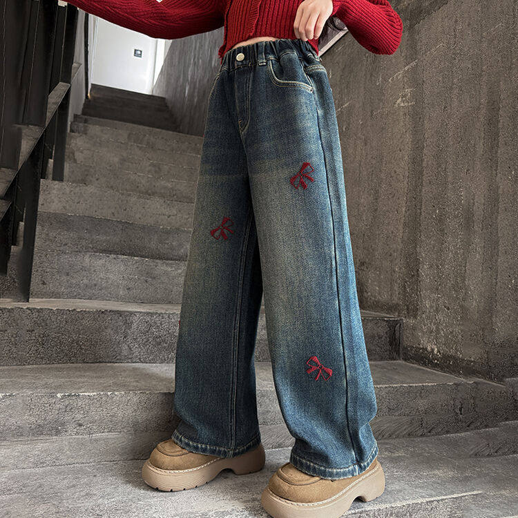 春秋新款女童牛仔裤女童阔腿裤直筒裤中大童宽松网红炸街,淘宝优惠券,粉丝福利购,淘宝优惠卷