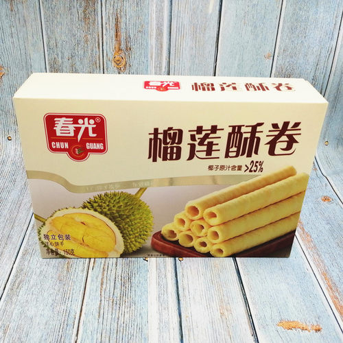 海南特产 春光榴莲酥卷150g 香脆酥卷 休闲零食 饼干 独立包装 - 图1
