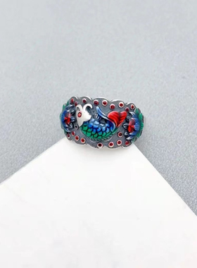 工艺做旧烧蓝开口指环复古风