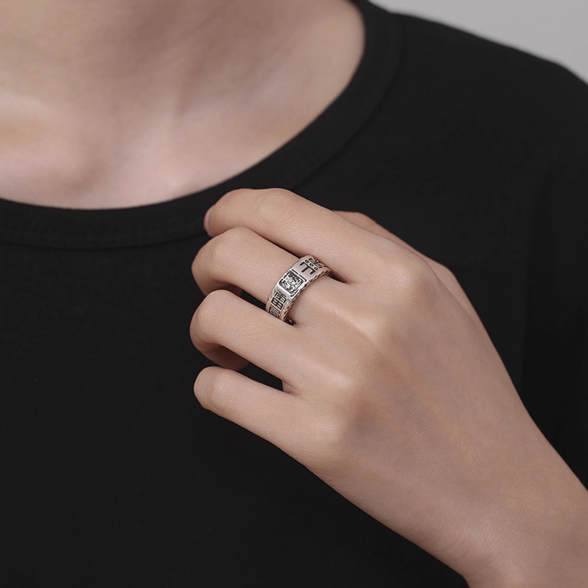 Retro ethnic style niche design Taoist mountain ghost ring