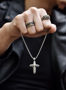 四芒星十字架项链男潮流小众吊坠