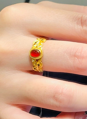 国潮金枝玉叶戒指小众轻奢高级感