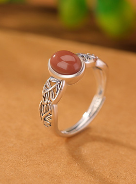 红色镂空唐草纹戒指女士新中式