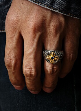 复古藏传十字金刚杵戒指男款国潮